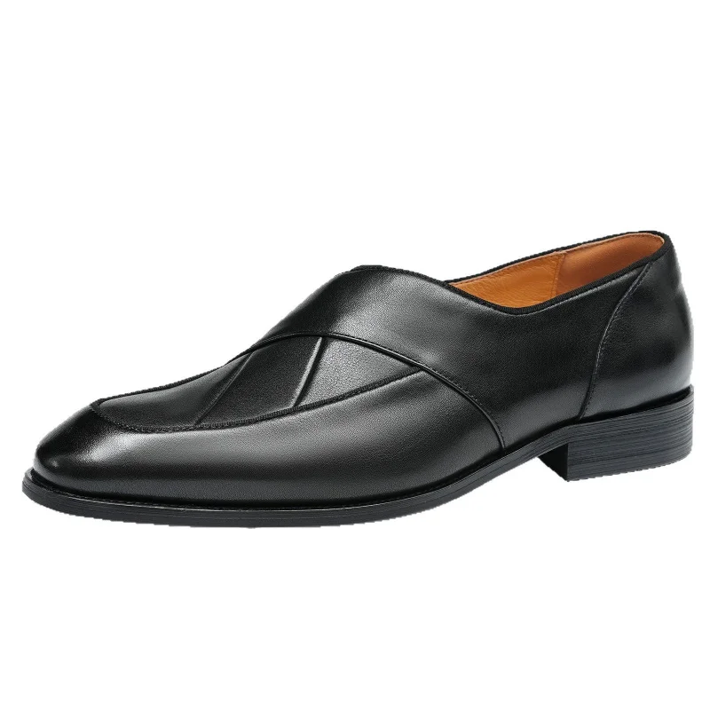 

Men'S Genuine Leather Vintage High Quality Shoes Luxury Wedding Formal Dress Classic Elegant Italian Black Loafers