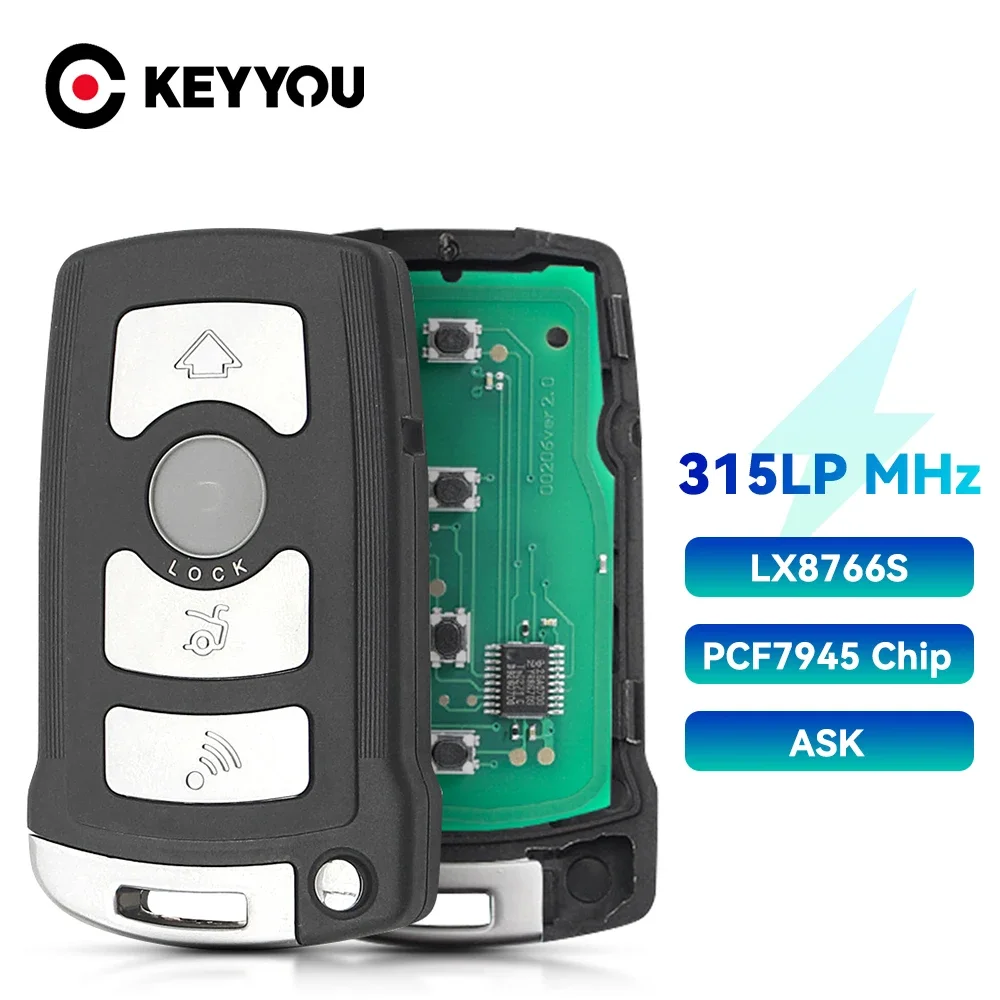 

KEYYOU 4 кнопки 315LP/315/433/868MHz 750Li 760i ID46 чип для BMW 2003 2004 2005 745i 745Li безключевой строка LX8766S