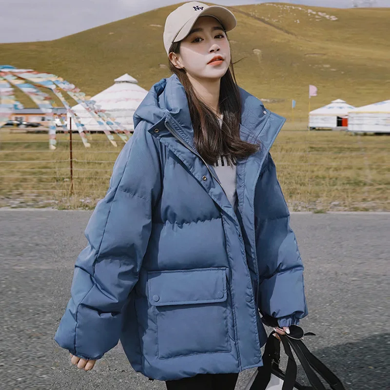 Gran oferta de invierno de la temporada Chaqueta de algodón para mujer con capucha estilo pan corto moda universitaria abrigo de algodón antienvejecimiento de manga larga