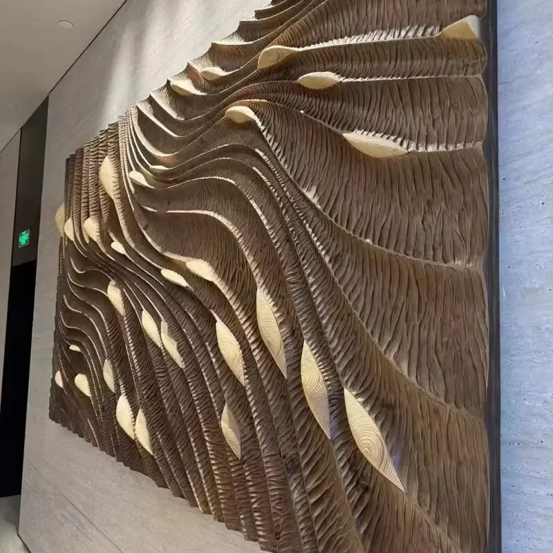 Arte de Parede 3D Grande em Madeira Esculpida à Mão, Personalizada e Moderna, para Decoração de Casa, Hotel e Villa