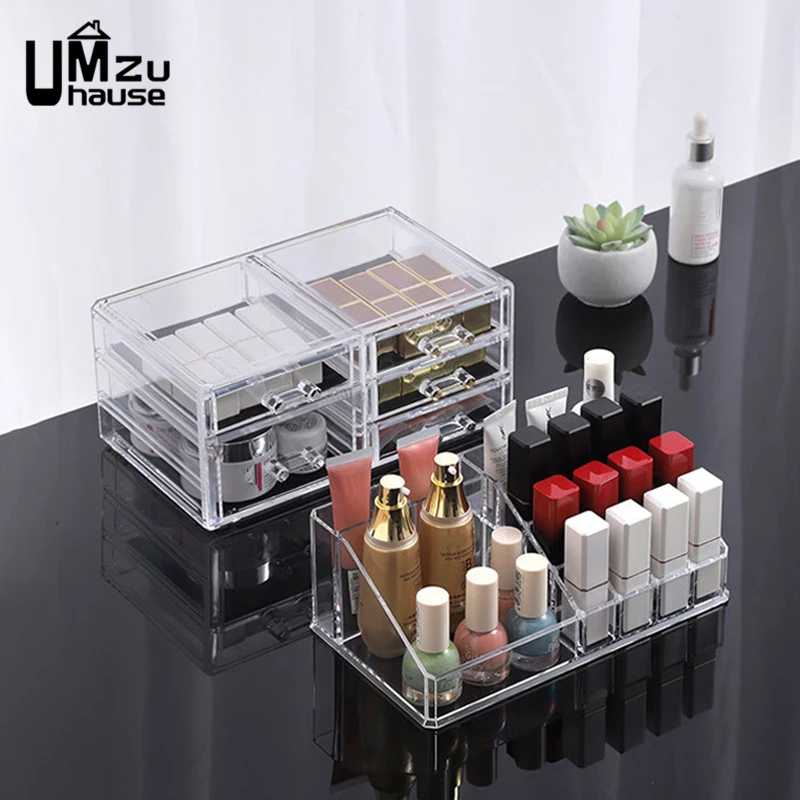 Makeup Storage Boxes Clear Drawer Divided Display Acrylic Case Jewelry Lipstick Brush Bins Stackable Cosmetic Dresser Organizers