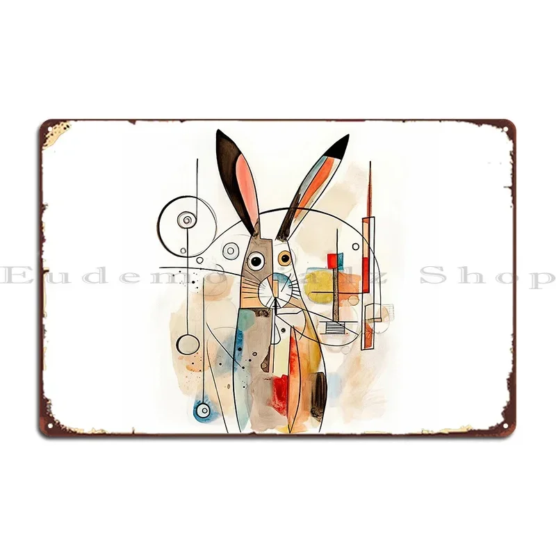 Abstraktes weißes Hasen-Metallschild, individuelles Pub-Wandbild, Club-Wohnzimmer, personalisiertes Blechschild-Poster