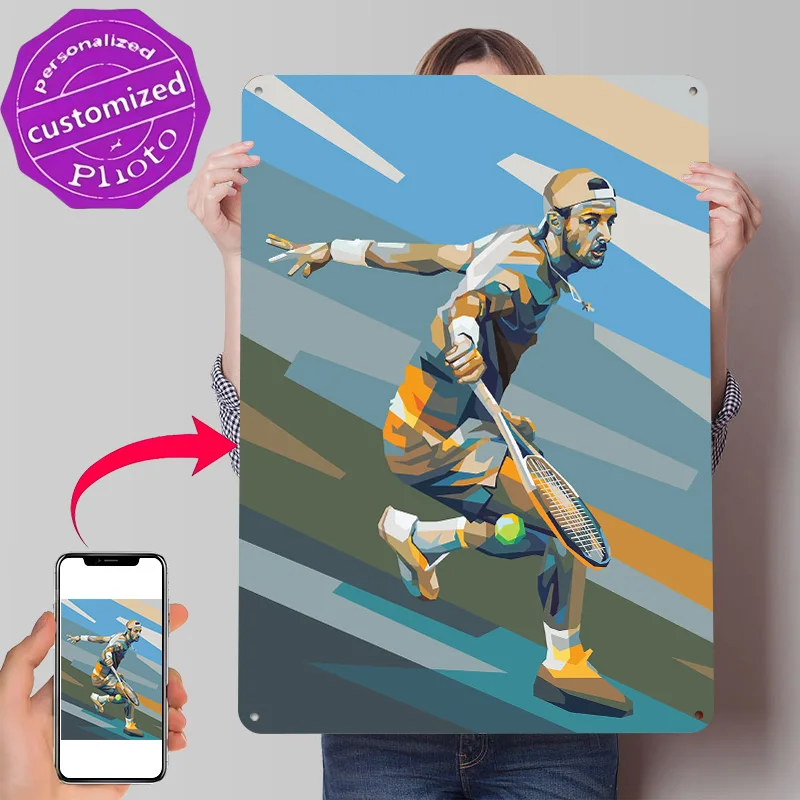 Lorenzo Musetti Illustratio Portrait Personalized 3D Textured Metal Poster Wall Art Tinplate Sign for Home Decor Ornaments House