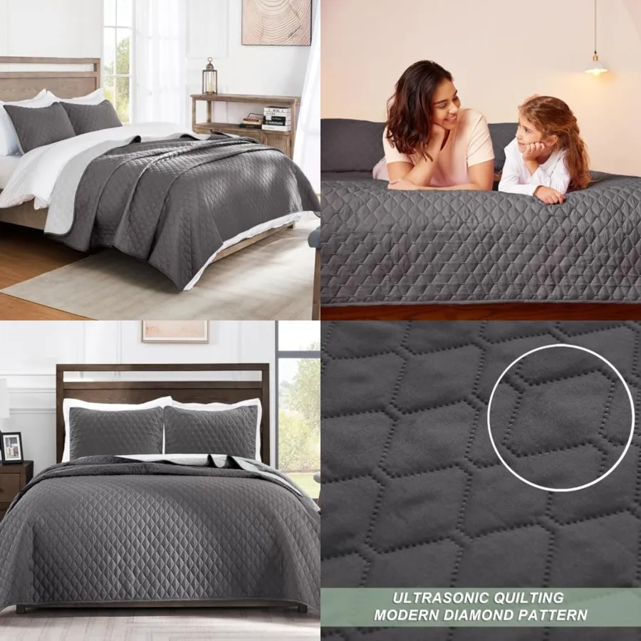 

Reversible Size Quilt Bedding Set with Pillow Shams, Lightweight Quilts Cal Size, Soft Bedspreads Bed Coverlets for All Seasons