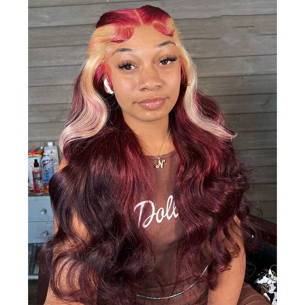 Linhua Burgundy Colored 99J With 613 Body Wave 13x6 Transparent Lace Wigs Remy 13x4 Lace Frontal Wig Preplucked 4x4/5x5 Lace Wig