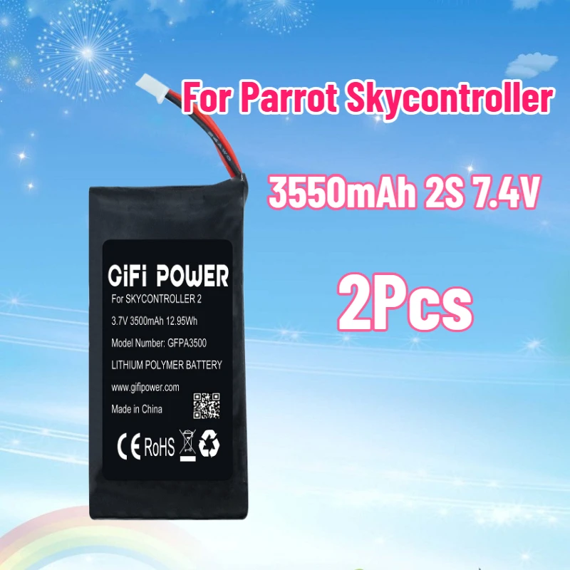 2Pcs 3550mAh 2S 7.4V Remote Control Battery for Parrot Skycontroller 2, 7.4V Rechargeable Battery