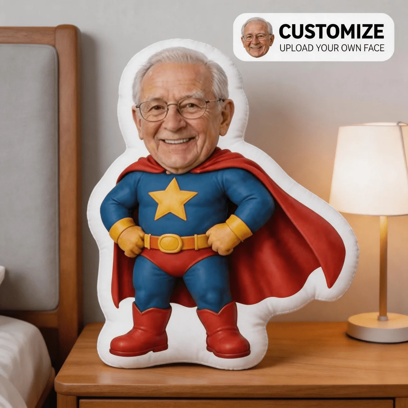 Custom Face Superhero Pillow Double Sided Print 60CM Large Decorative Cushion Unique Birthday Gift for Adults and Loved Ones