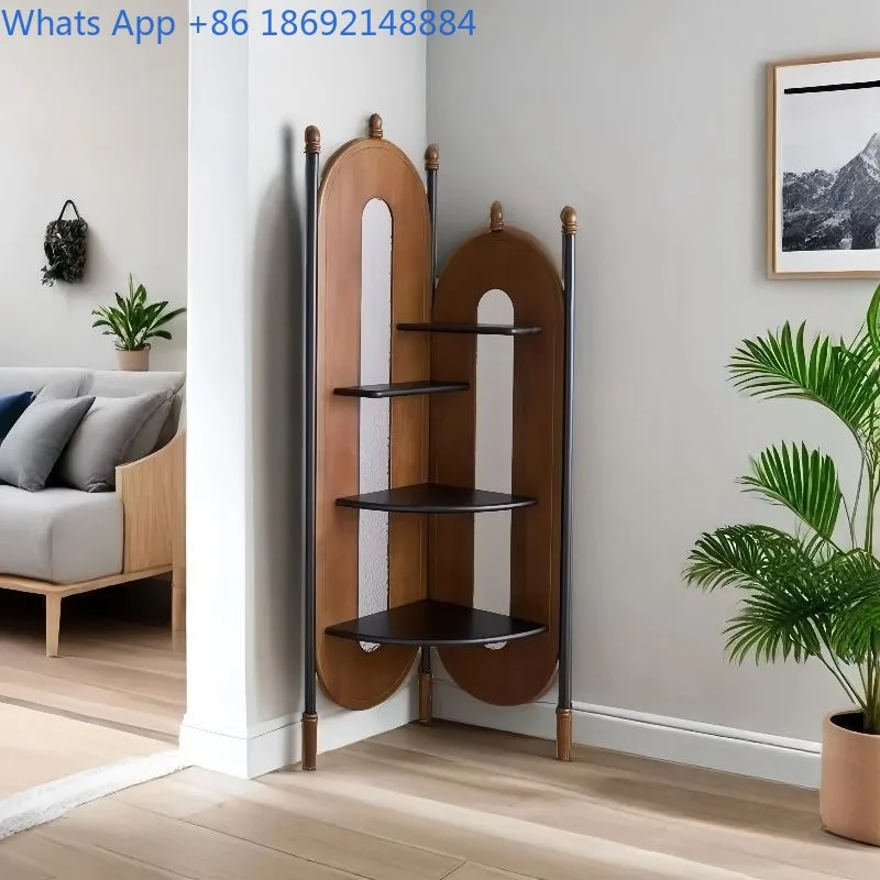 

Living room sofa corner shelf multi-layer shelf French retro solid wood corner cabinet light luxury side cabinet