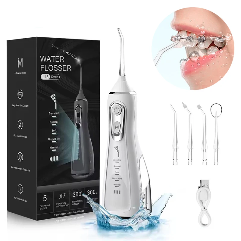 

Oral Irrigator Intelligence Water Flosser For Teeth Dental Clean Portable IPX7 Waterproof USB Rechargeable 5 Modes 300ML adult