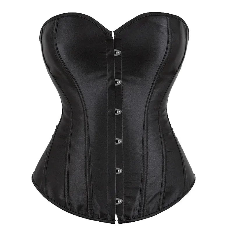 Satin Overbust Corset Bustier Plastic Boned Gothic Gorset Sexy Plus Size Korset Sexy Shapers bustiers Slimming