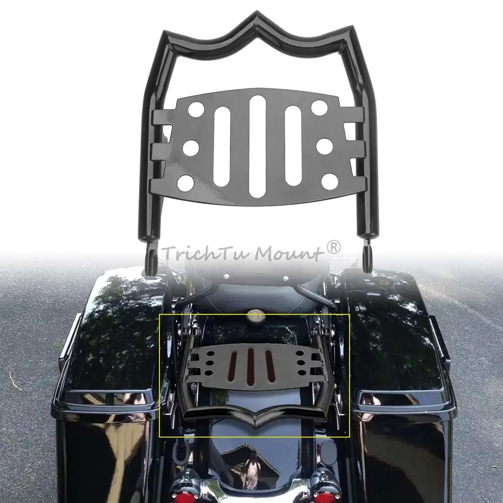 Motorcycle Detachable Luggage Rack With Two Latch Clips For Harley Touring Electra Glide Road Glide Street Glide Road King Black