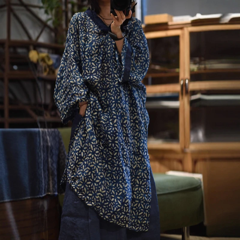 New Autumn Arts Style Runway V Neck Women Loose Thin Dresses High Quality Ramie Vintage Printed Batwing Sleeve Long Dress Tunics