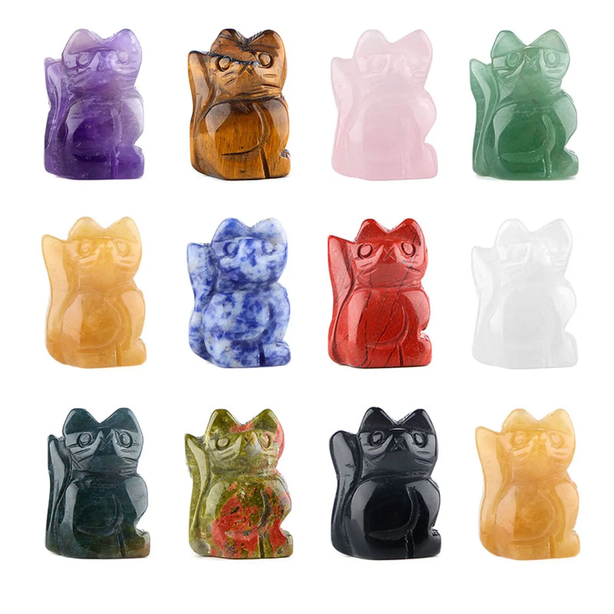 1.5-inch Semi-Precious Stone Kitten Figurine Natural Stone Crystal Agate Hand-Carved 3D Amethyst Cat Creative Desktop Ornament