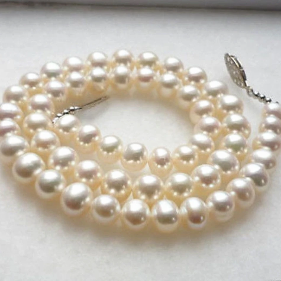 

Fashion Style 8-9mm Natural White Freshwater Pearl Chain Necklace 17inch nearround Beads Elegant Party Gifts Diy Jewelry