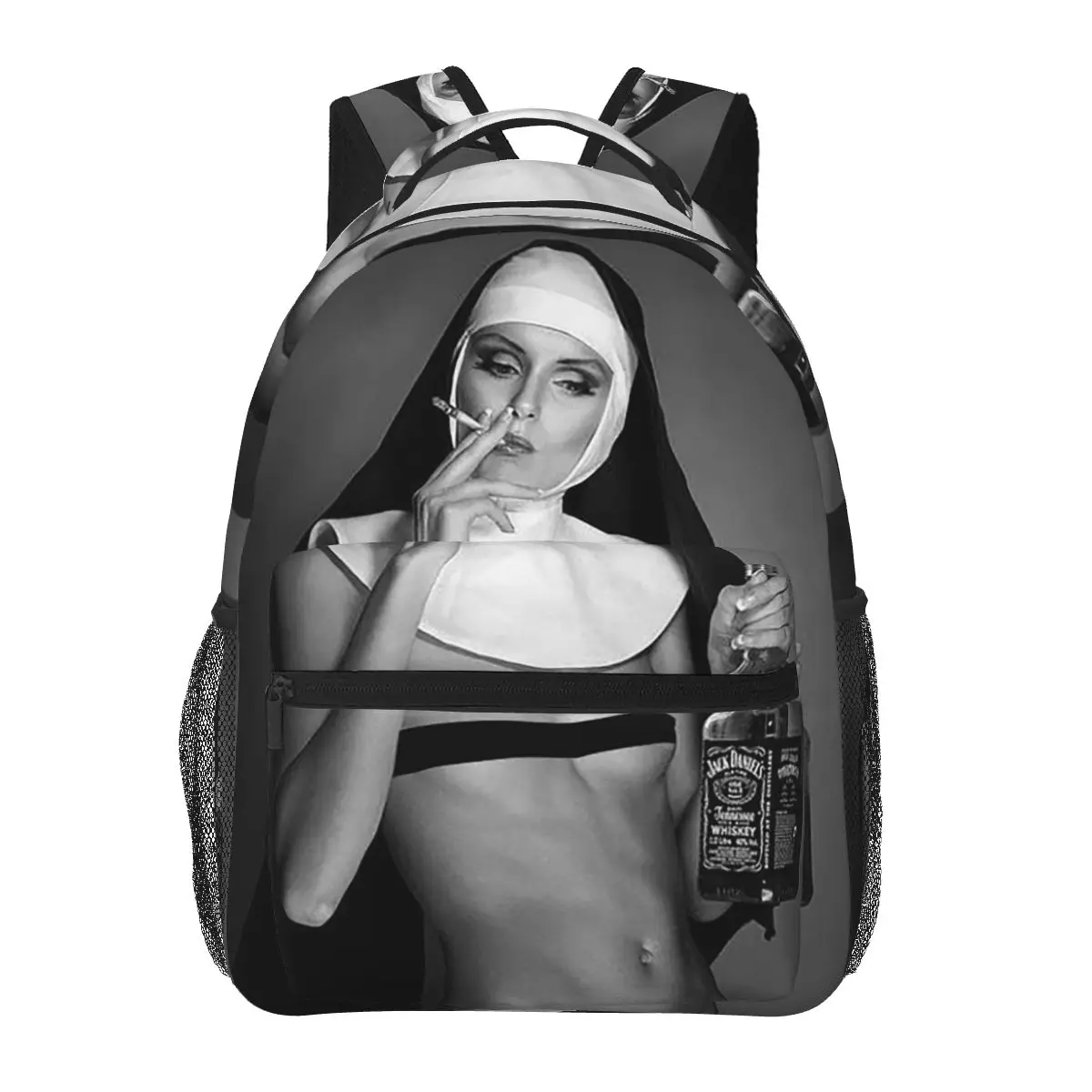 Nun Smoking Amp Drinking Bad Girls Student Backpack School Bag Hiking Travel Daypack for Boys Girls Fashion Bookbag Shoulder Bag
