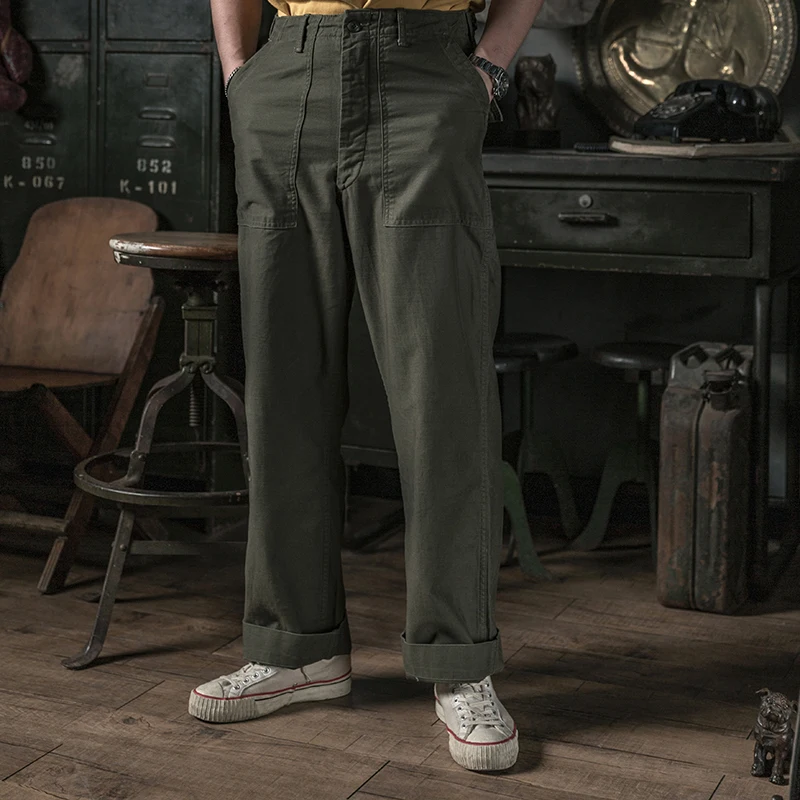 Men's Vintage High-Waisted Cargo Pants Olive Green