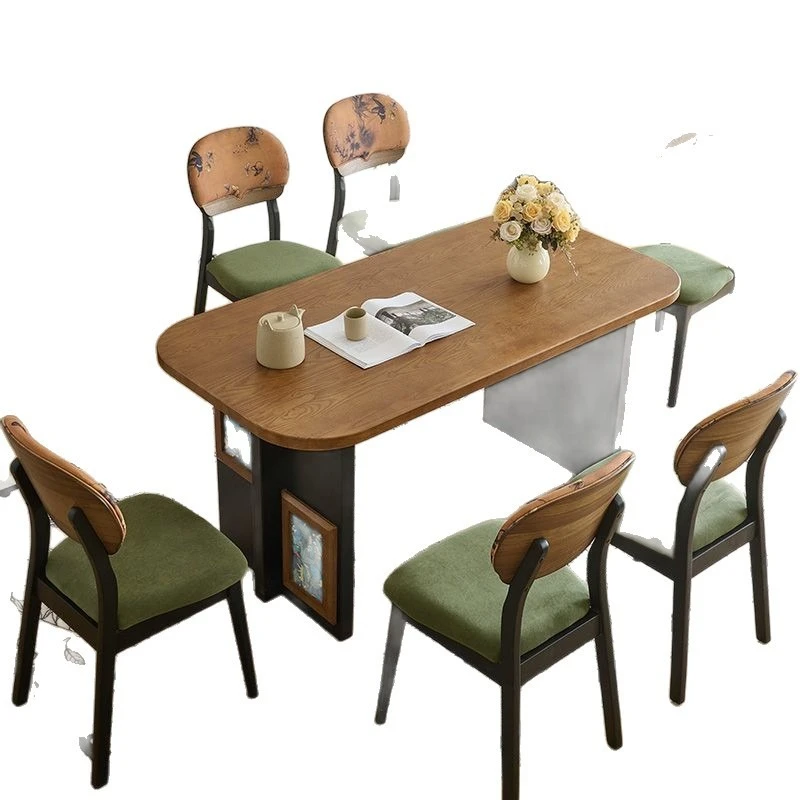 Antique solid wood ash wood dining table, household rectangular retro table