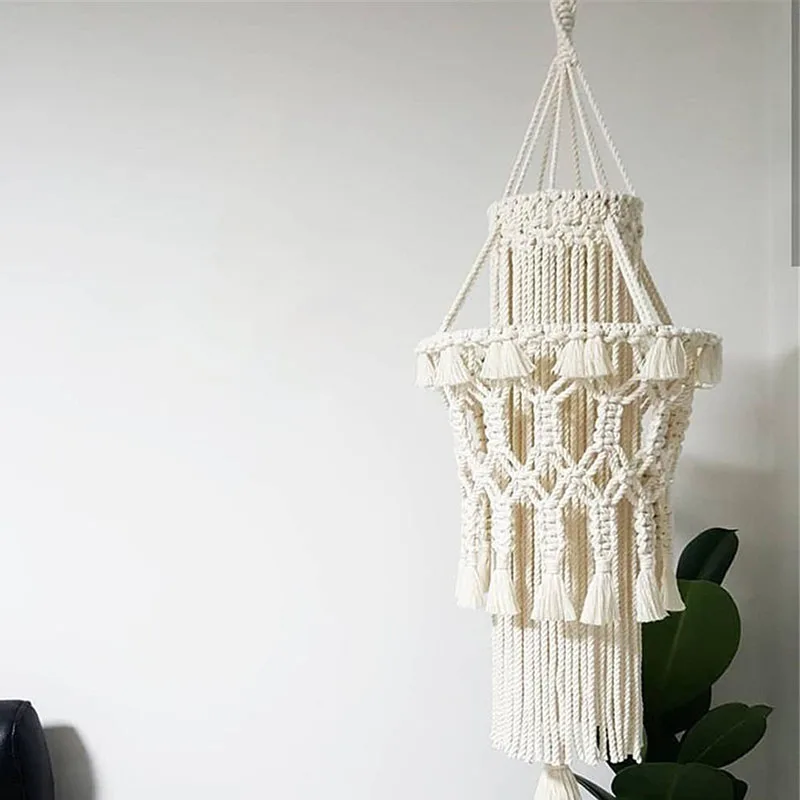 Hand-Knitted Lampshade Macrame Hanging Lamp Decoration Living Room Wedding Decoration Tassel Lampshade Tapestry