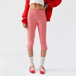 Gaono Y2K Kawaii Women Capri Pants Low Waist 3/4 Length Plaid Pants 00s Vintage Cropped Pants Streetwear for Casual Daily