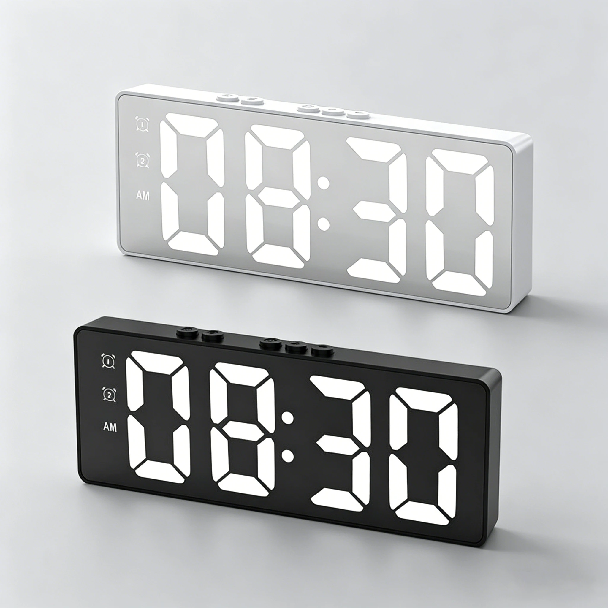 Digital LED Mirror Alarm Clock,Student Electronic Clock Sound Control 12/24H Dual Alarms Set, Temperature Mute Table Clock