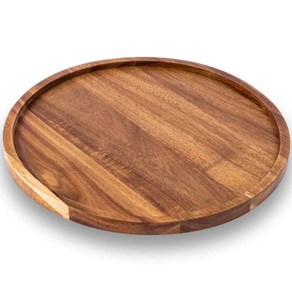 Dekoratives Tablett, runder Speiseteller, großes Serviertablett aus Holz, Dessertpalette