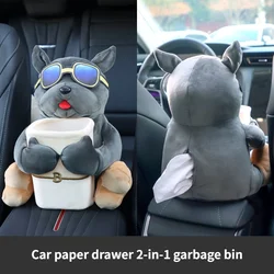 Car Mounted Tissue Box 2-in-1 Cartoon Plush Doll Auto Armrest Box Hanging Paper Drawer Storage Car Trash Can and Tissue Holder