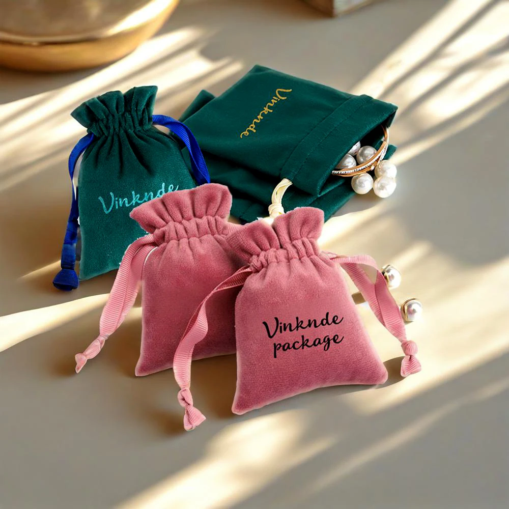 

Rose Velvet Drawstring Bags Custom Jewelry Packaging Pouches For Gift Wedding Favors Necklace Earrings Storage Small Businesses