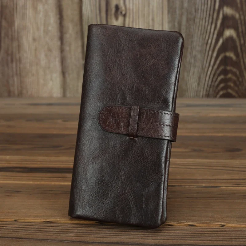 

Genuine Leather Men's Long Wallet Real Cowhide Leather Long Purse Men Women Smooth Skin Leather Card Purse Anti Theft