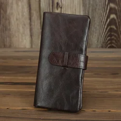 Genuine Leather Men's Long Wallet Real Cowhide Leather Long Purse Men Women Smooth Skin Leather Card Purse Anti Theft