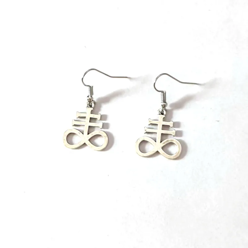 1pair Satanic Symbol Jewelry Sigil Church Satan Satan Fork Colar Talisman Lucifer Patch Leviathan Cross  Earring for women
