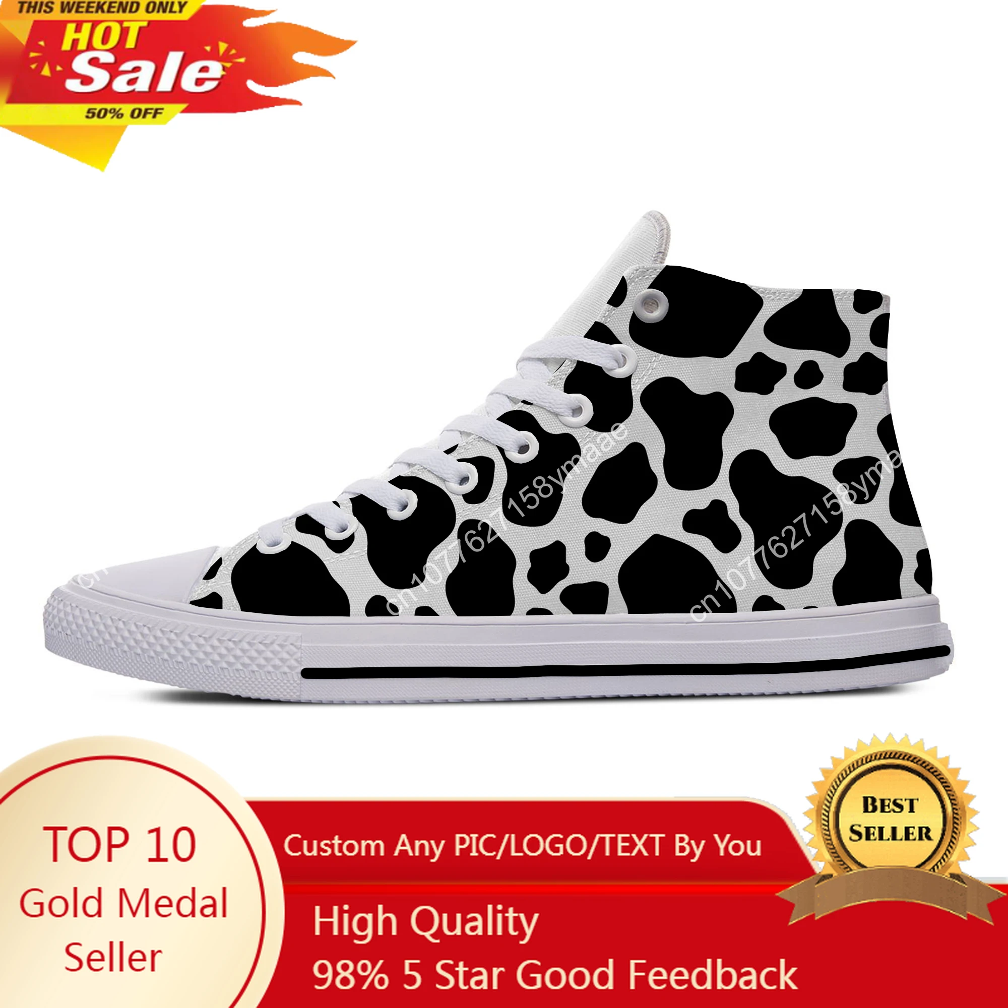 

Hot Cool Cow Print Animal Cute Funny Kawaii Casual Cloth Shoes High Top Summer Men Women Sneakers Classic Board Shoes