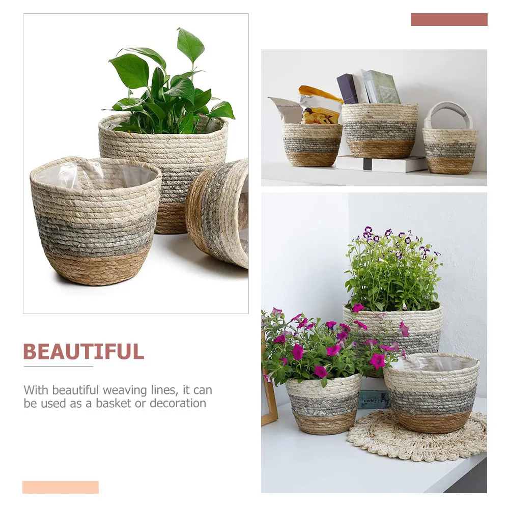 

2 Pcs Woven Flower Decorative Planters for Grass Flowers Balcony Garden Bedroom Living Room
