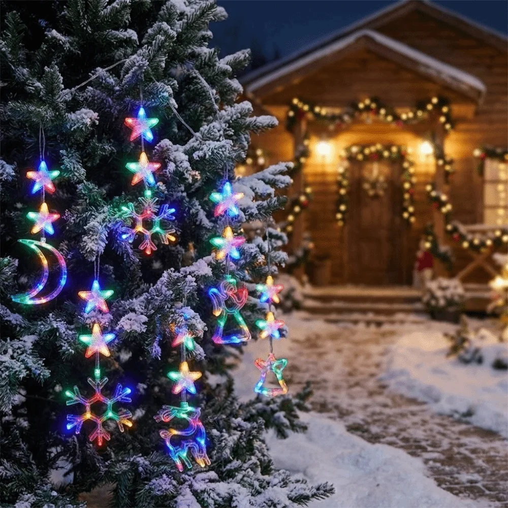 Hanging LED Christmas Suction Cup Light Snowflake Pentagram Star Festive Decorative Lights Moon Lamp