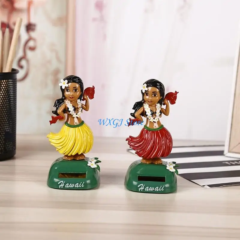 37JE Dancing Hawaiian Girl Doll Decoration Miniature Figurine Ornament Solar Powered