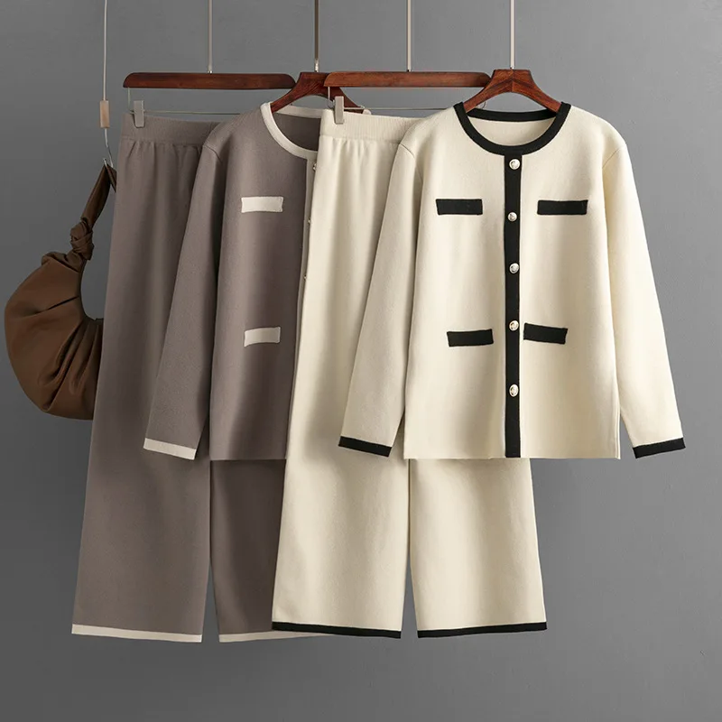 

Осень-зима 2025: вязаные широкие брюки для похудения, уменьшающие возраст, модный повседневный комплект из двух предметов для женщин