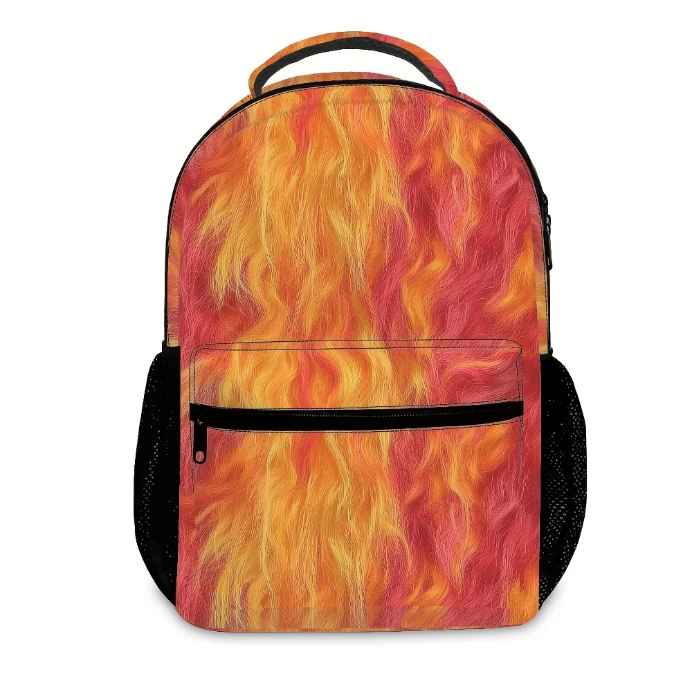 Fiery  Texture Backpack Vibrant Flame Pattern School Bag Lightweight Casual Daypack For Teens Students Travel Daily