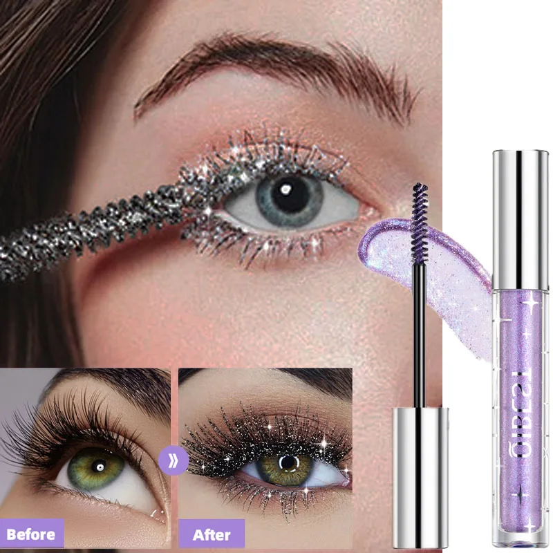 Sliver Gold Paars Glitter Mascara Sneldrogend Langdurig Waterdicht Curling Dikke glanzende wimper Fashional Sexy Diamond Cosmetics