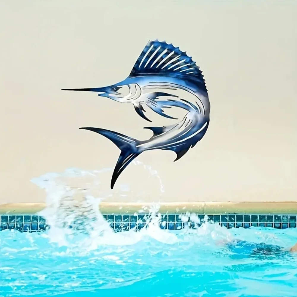 CIFBUY Iron Wall Art Metal Fish Ocean Decor Waterproof Durable Hanging Ornament For Living Room Outdoor Home Sailor Gift
