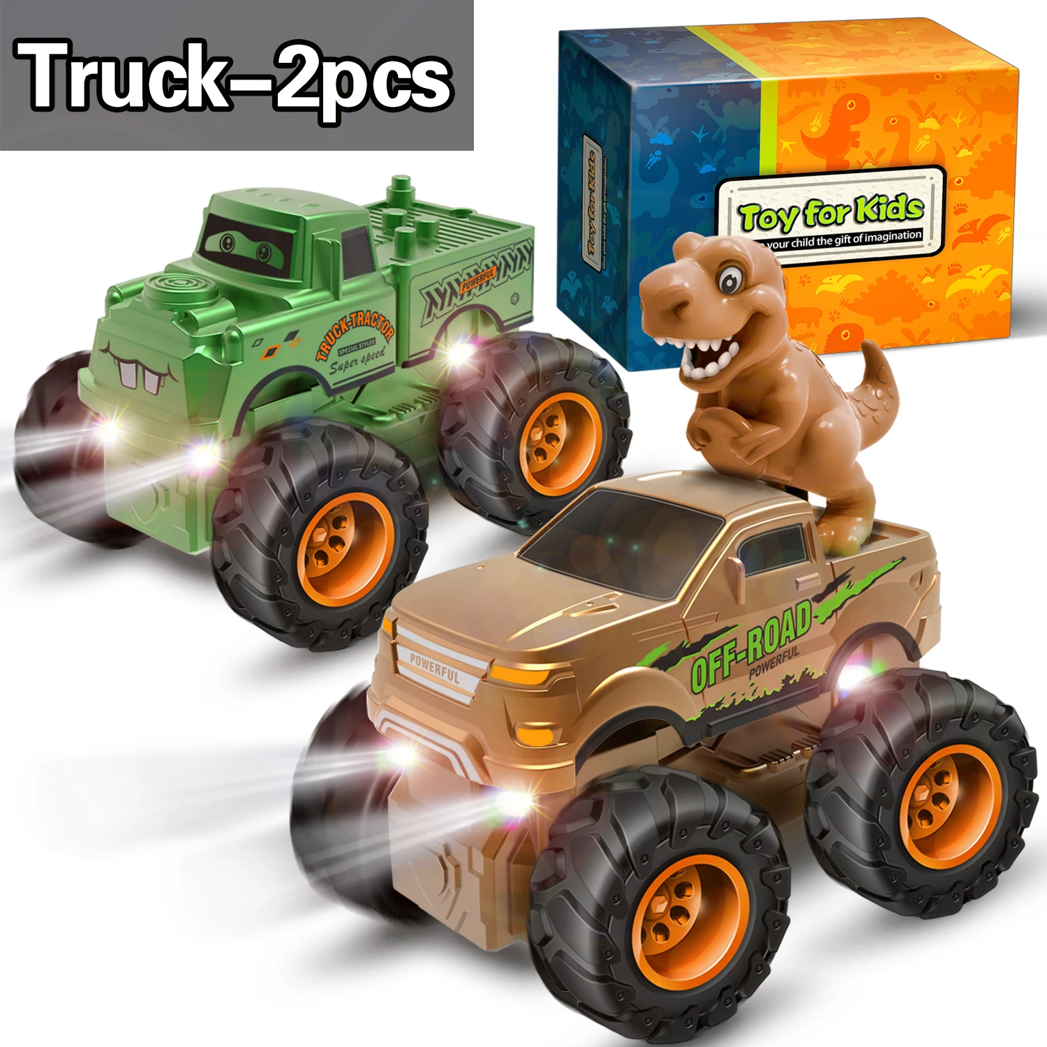 

Набор из 2 больших внедорожников с цветными светящимися элементами, детская игрушечная машинка-динозавр, высококачественная прочная игрушка для мальчиков и девочек