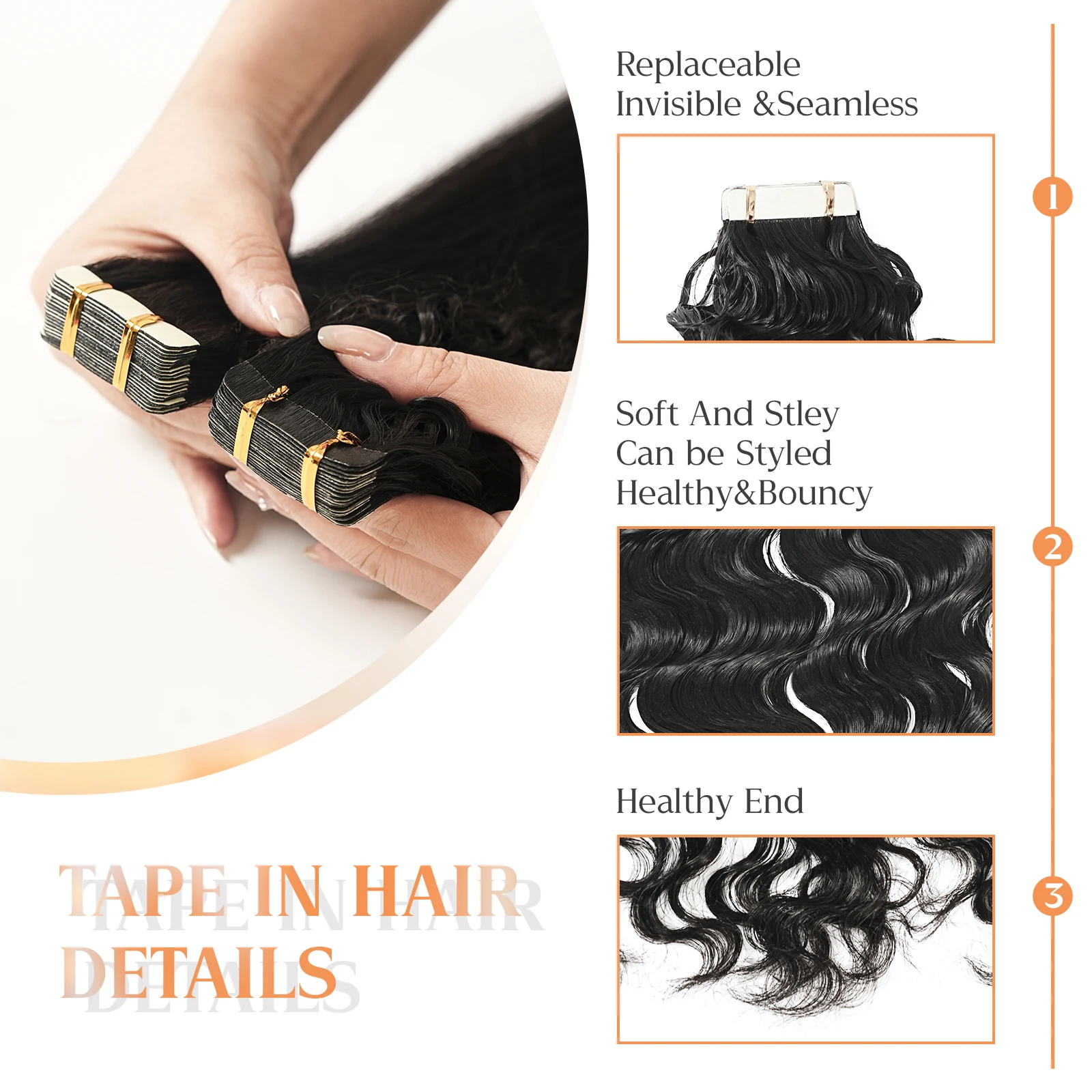 Powcign 20 шт. бирманская вьющаяся лента для наращивания волос, человеческие волосы, вьющаяся волна, 100% натуральные волосы, бесшовные, невидимые для женщин, 12-30 дюймов