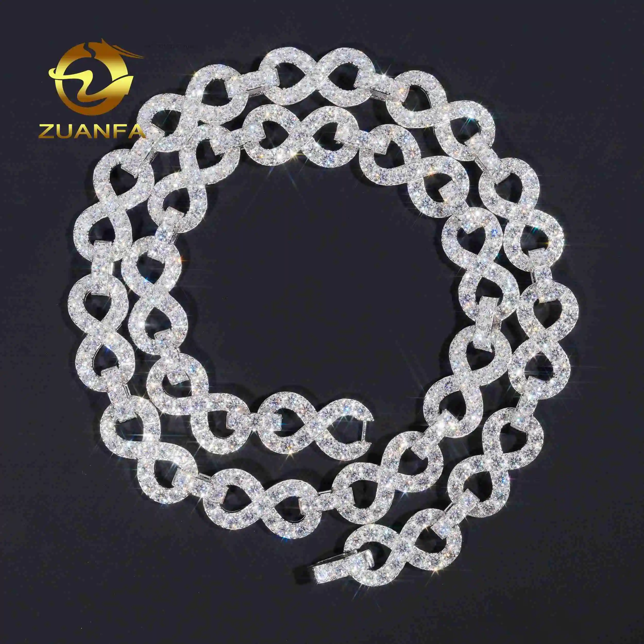 13mm Wholesale Iced Out Hip Hop Necklace Pass Diamond Tester VVS Moissanite Diamond Infinity Cluster Cuban Link Chain.