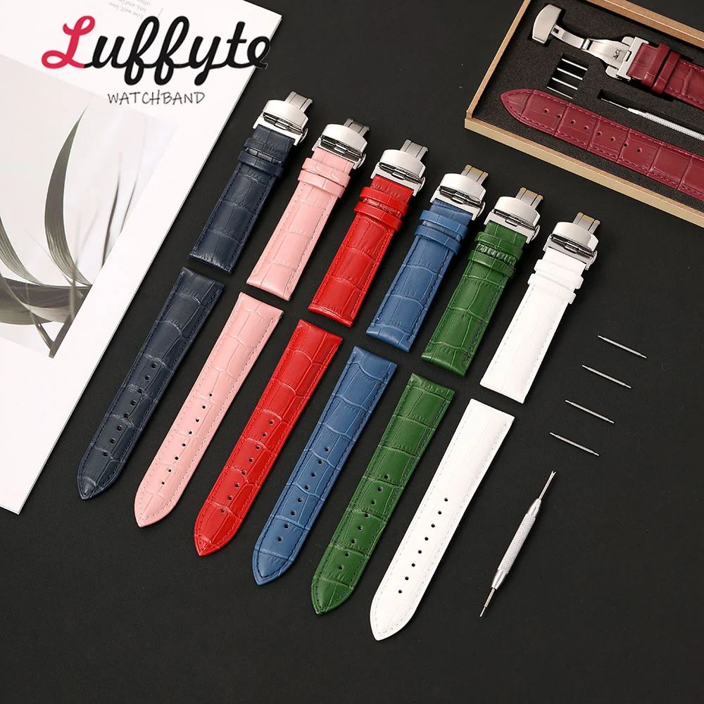 Elegant Women Bamboo Pattern Watch Strap 18mm 20mm 22mm 24mm with Butterfly Clasp Gift Packing Box Fashion PU Leather Wristband