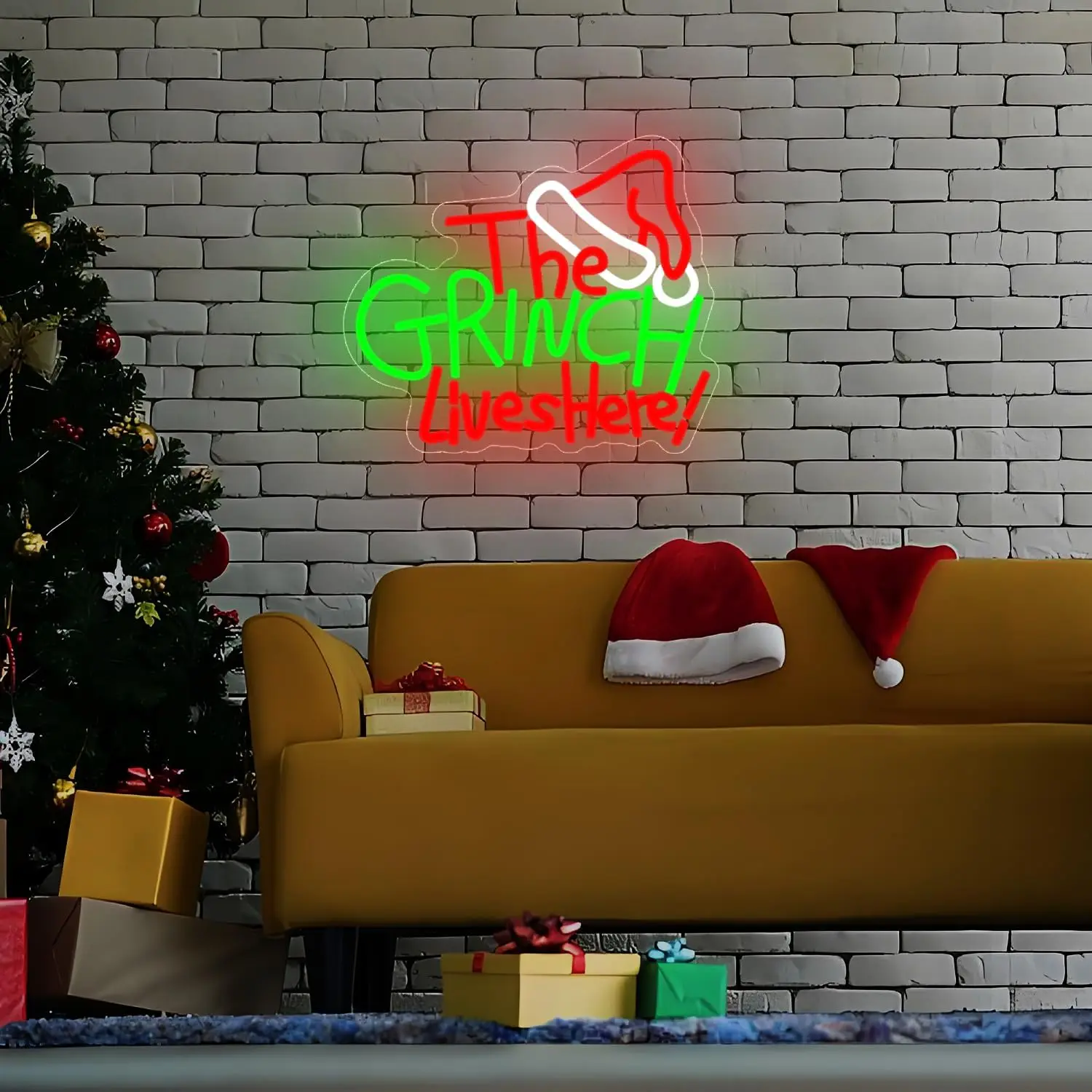 عش هنا علامة النيون عكس الضوء عيد ميلاد سعيد LED علامة للنافذة الداخلية غرفة نوم الزفاف بار هدية حفلة #6