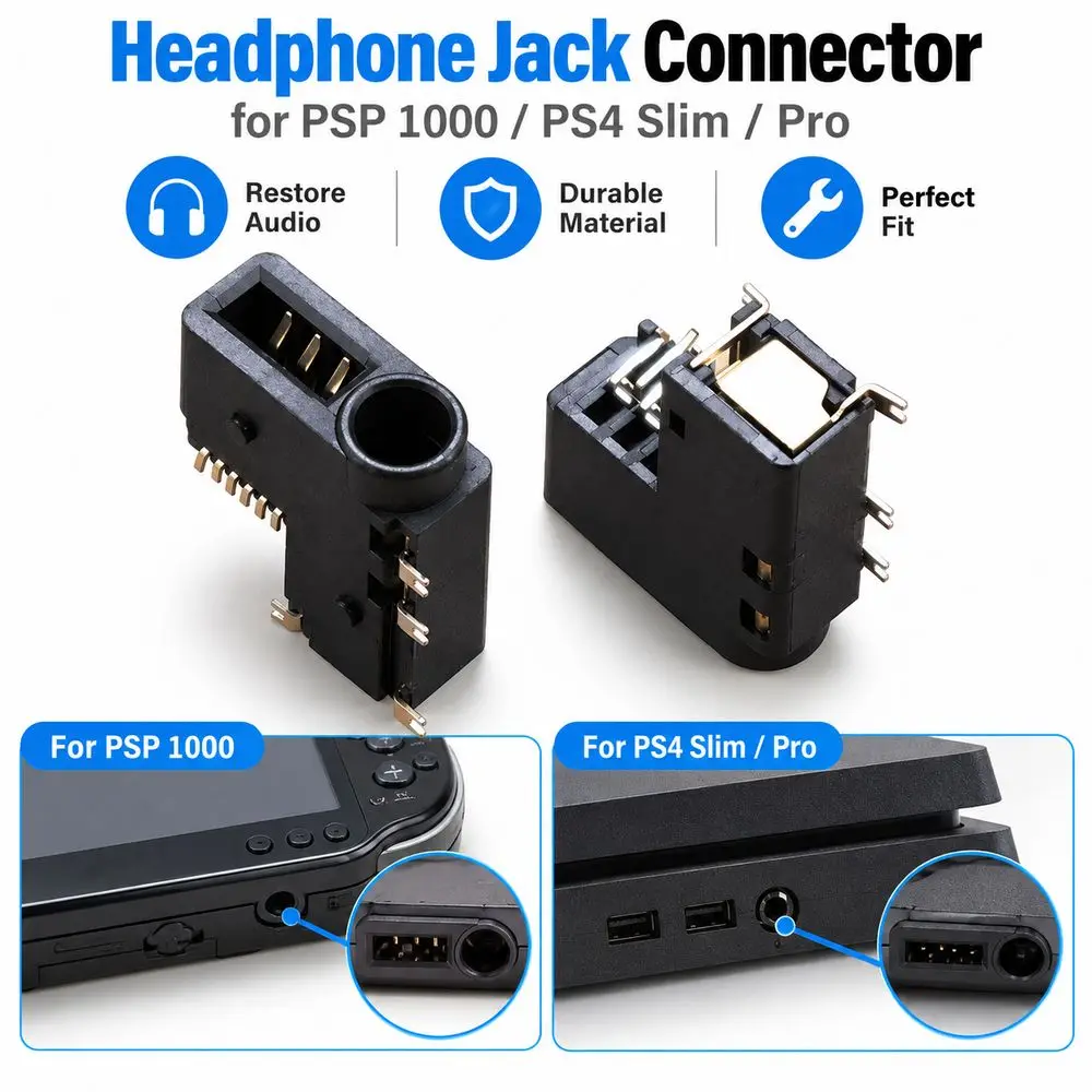 2PCS Black Headphone Jack Socket Host Jack Interface Connector Headphone Interface for PSP 1000/PS4 Slim/Pro