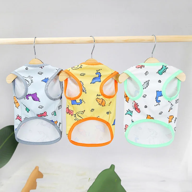 2023 Pet Breathable T-shirt Summer Thin Dog Clothes Poodle Dinosaur Bottoming Shirt Puppy Breathable Pullover Pet Summer