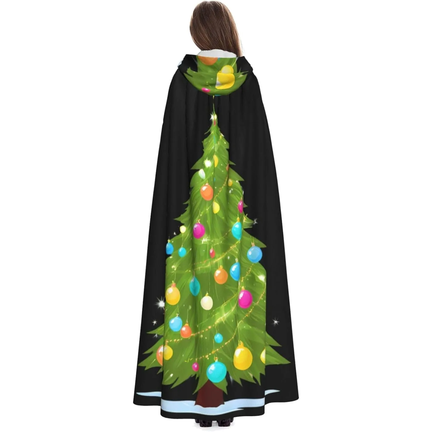 

Накидка с капюшоном для взрослых на Хэллоуин, сверкающая рождественская елка с принтом, супер большой плащ с капюшоном и галстуком-бабочкой