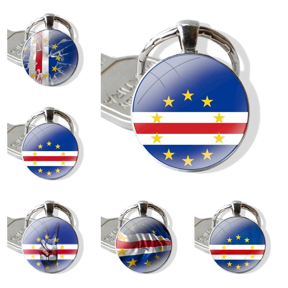 Fashion Cape Verde Flag Other Country Flags Keychain Handmade Glass Cabochon Key Ring Holder Pendant Key Chains