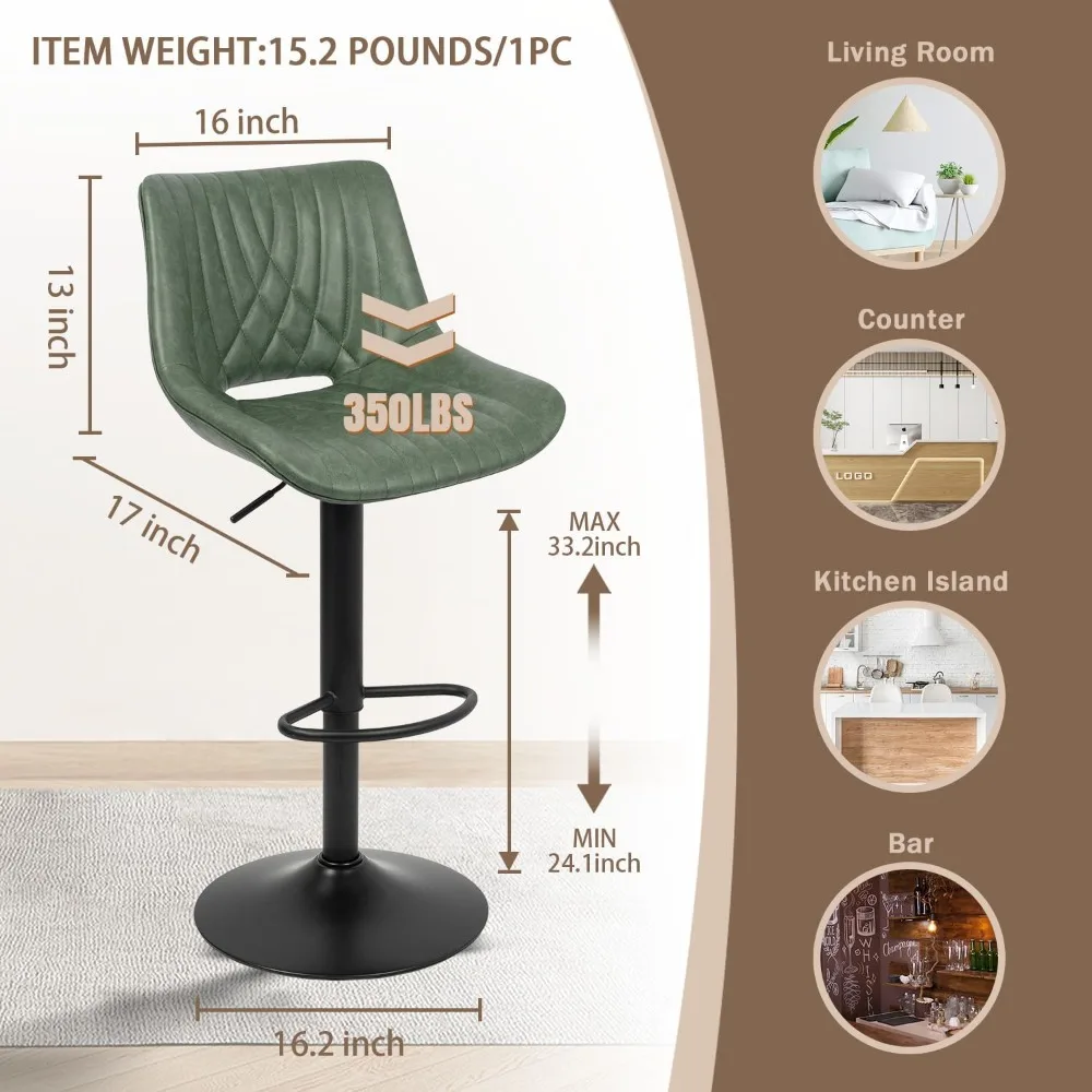 調節可能なバースツール 2 脚、カウンター高さ、オープンバック、フェイクレザー、モダンなデザイン
