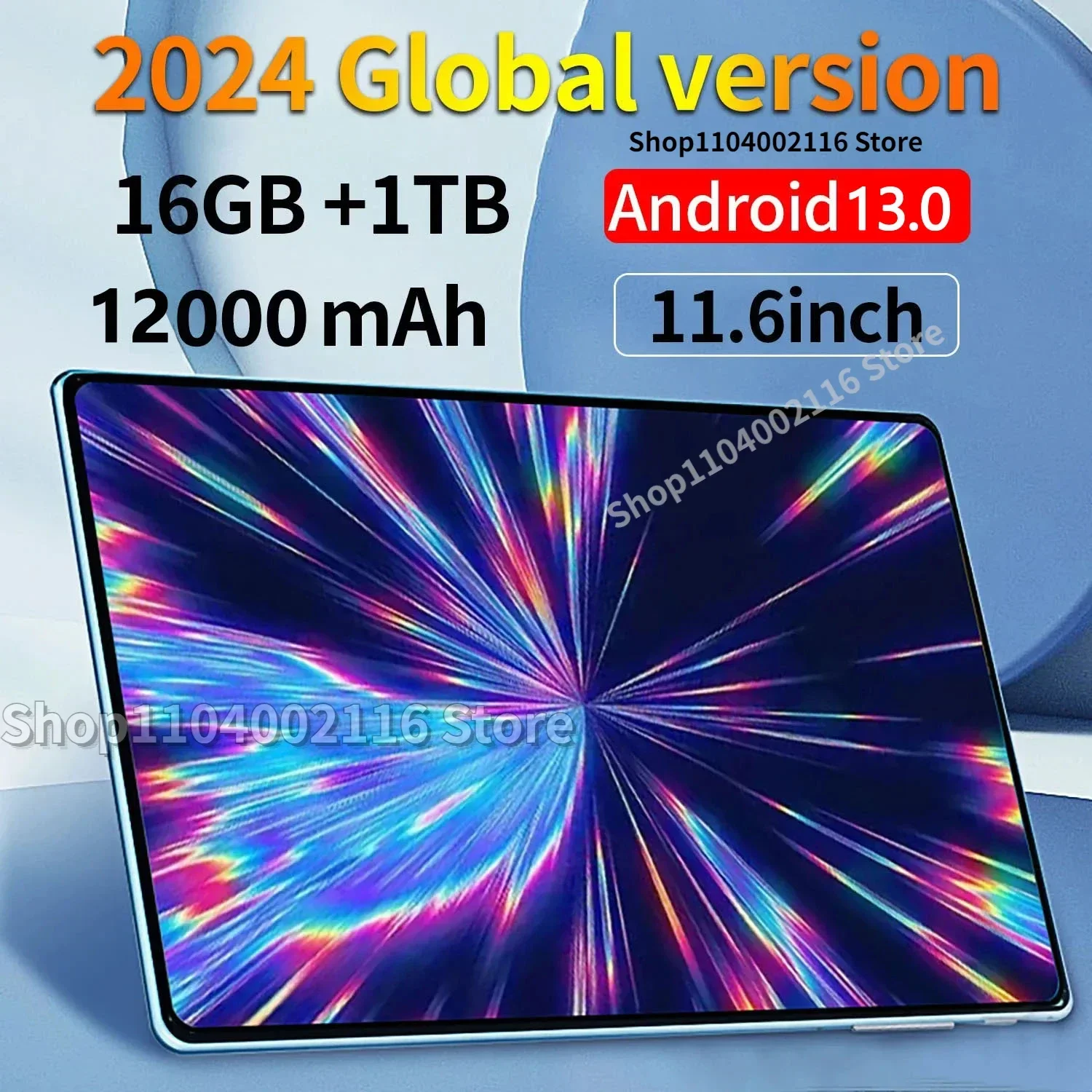 

2024 Tablet Android 13.0 Brand New 11.6 inch 16GB RAM 1TB ROM Tablet 16MP 32MP 12000mAh 10Core WIFI Bluetooth Network Tablet