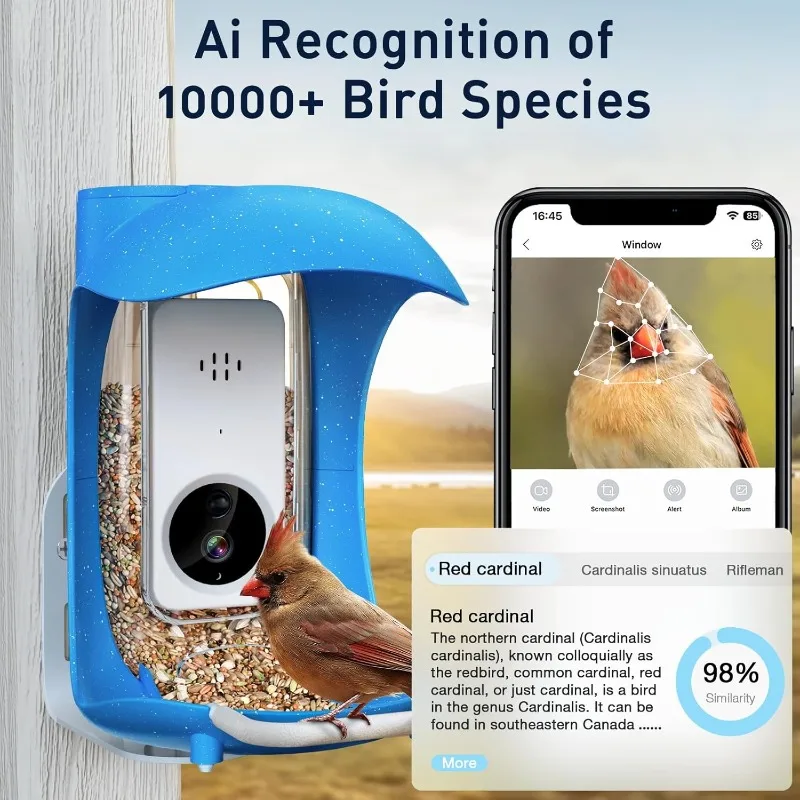 Smart Bird Feeder with Camera, HD Visual Storage Feeders, Night Video Camera, Heavy Duty Base